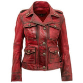 Damen Distressed Rugged-Off Kastanienbraun Stilvolle Schaffell Lederjacke